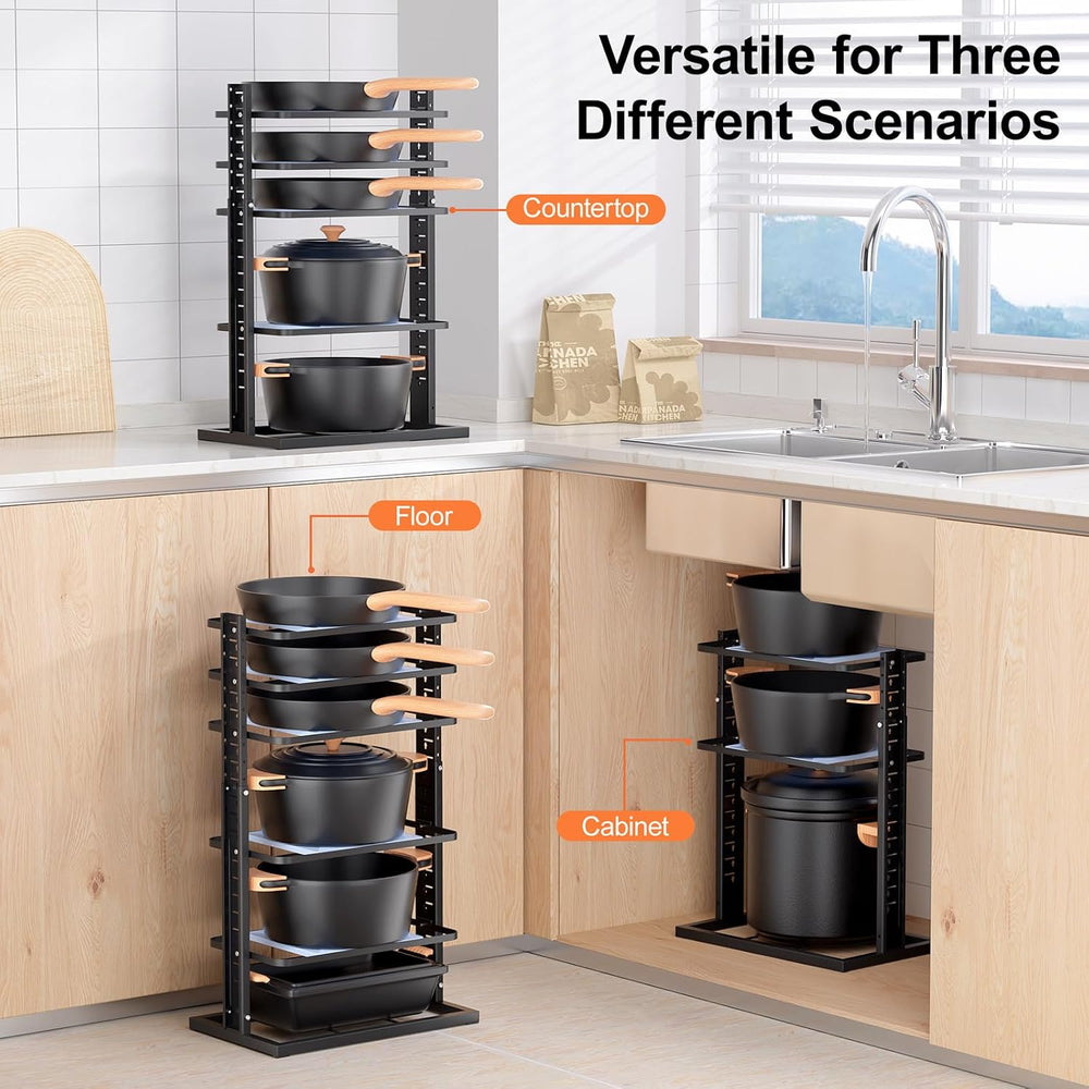 LAMU Pots and Pans Organizer for under Cabinet, 6-Tier Heavy Duty Pan Pot Org...
