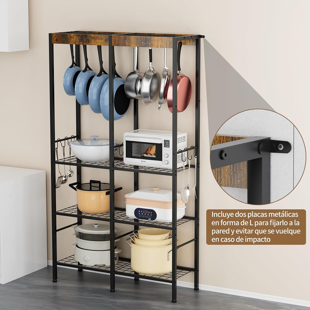 Pot Rack 5 Tier— Pot and Pan Organizer with Hanging Rod, Holds Cast Iron &amp...