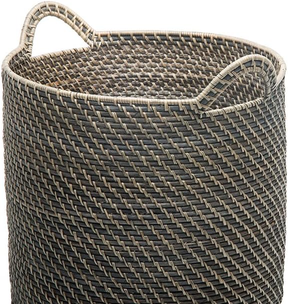 KOUBOO Laguna Round Rattan Storage Basket Large Black Wash Handles