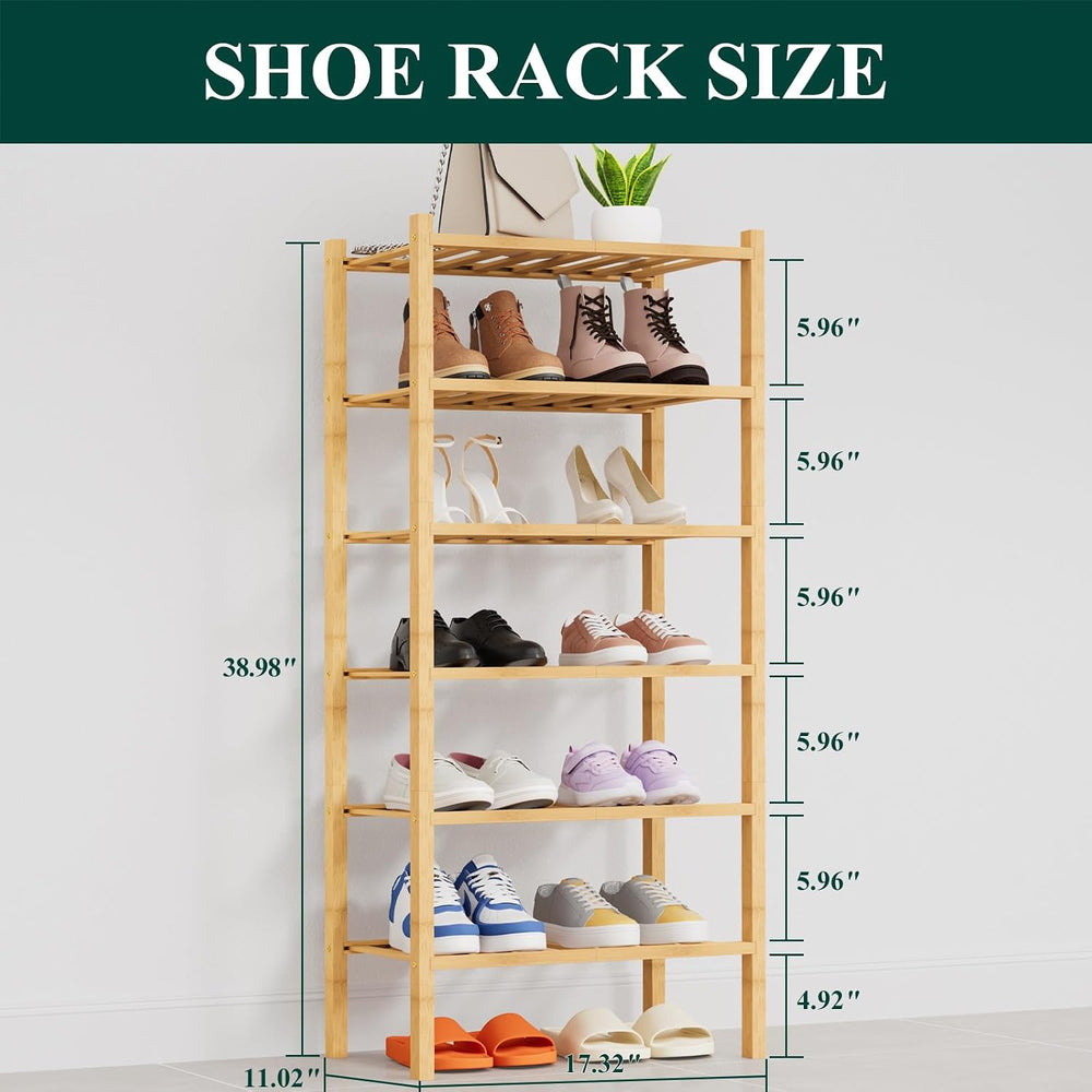 Smiry Bamboo Shoe Rack, 8 Vertical Slats, 6 Tier - 17.3" Wide, Natural