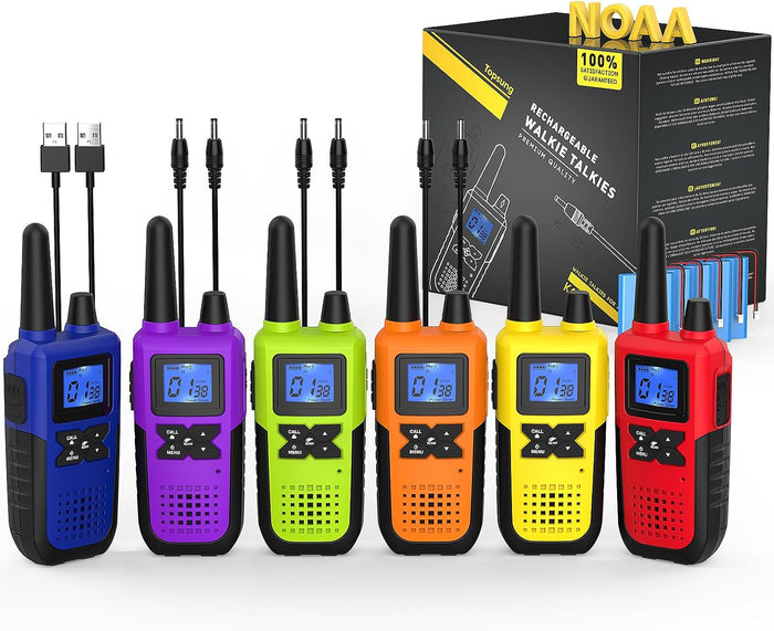 Topsung Walkie Talkies Long Range FRS VOX NOAA 1800mAh ‌Li-Po HD Loud Sound (6 Pack)