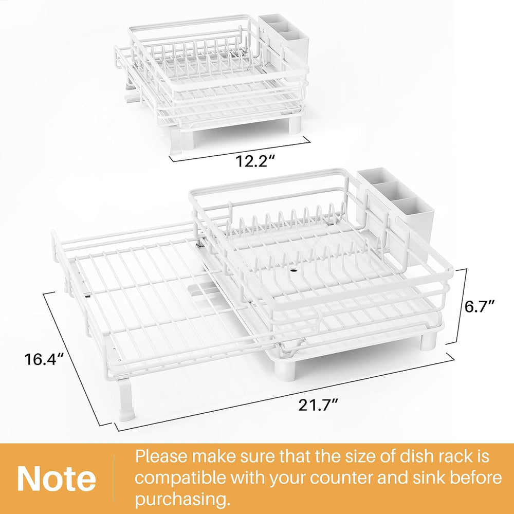 Expandable Dish Drying Rack for Kitchen Counter, Stainless Steel, White