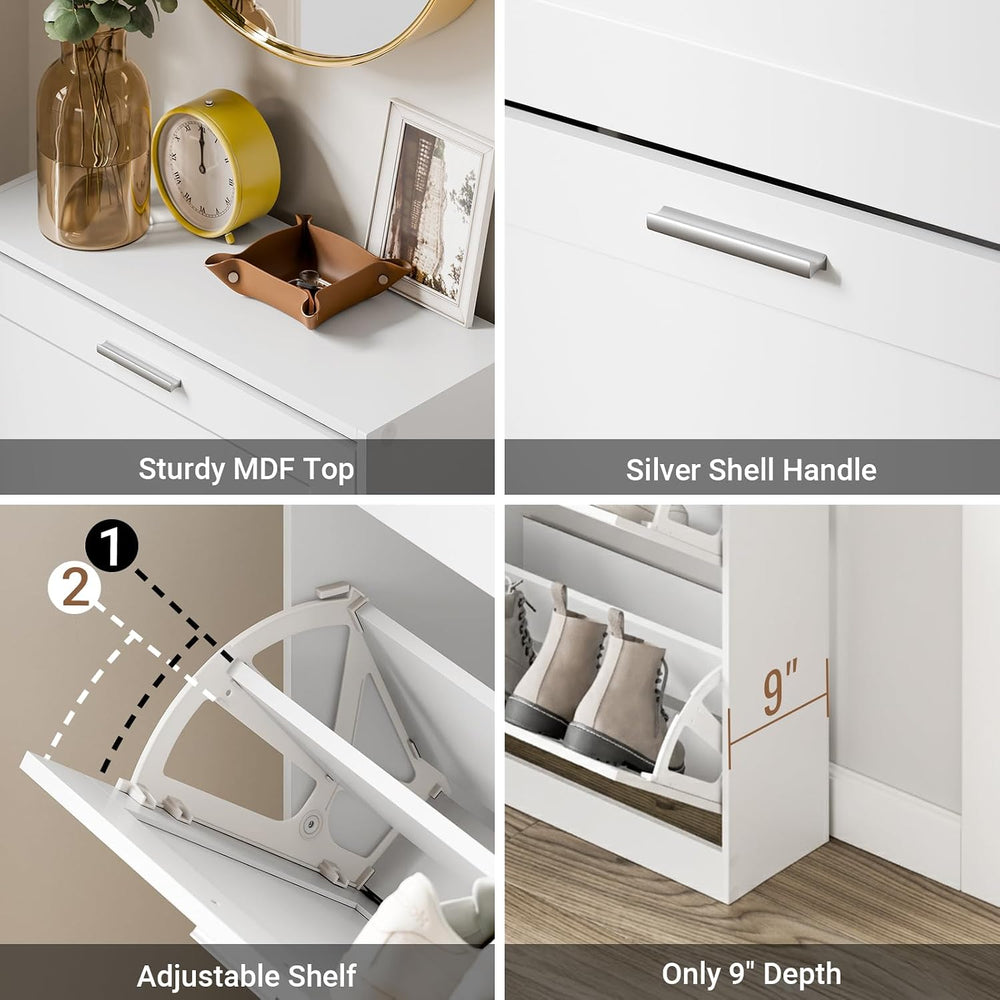 SoBuy Shoe Storage Cabinet Entryway, Freestanding Shoe Cabinet with 3 Flip-Dr...