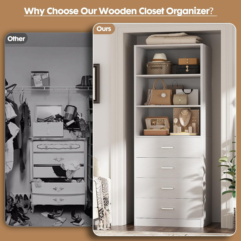 Aheaplus Closet Drawers Organizer System, 21.3" Wood Closet System with ...