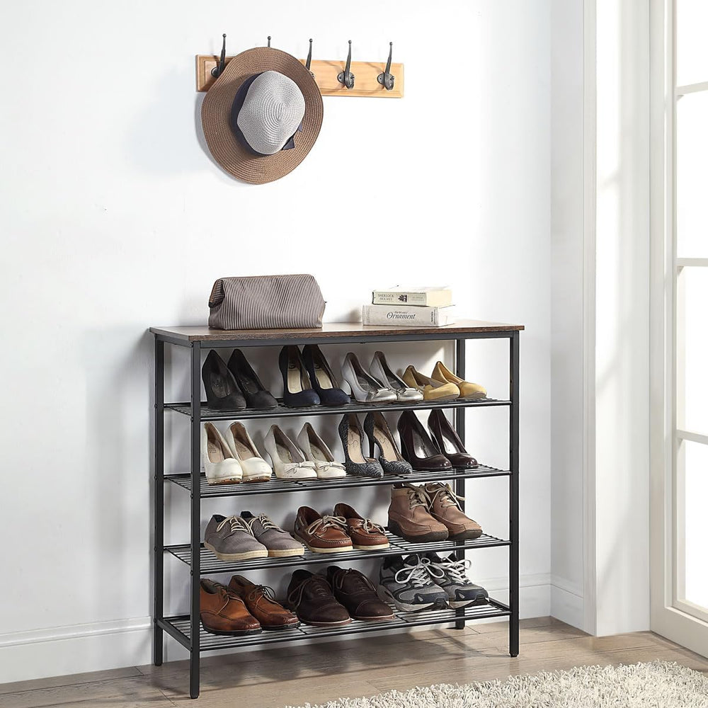 5-Tier Shoe Rack Organizer, Metal Mesh Shoe Storage Shelf, for Entryway, Hall...