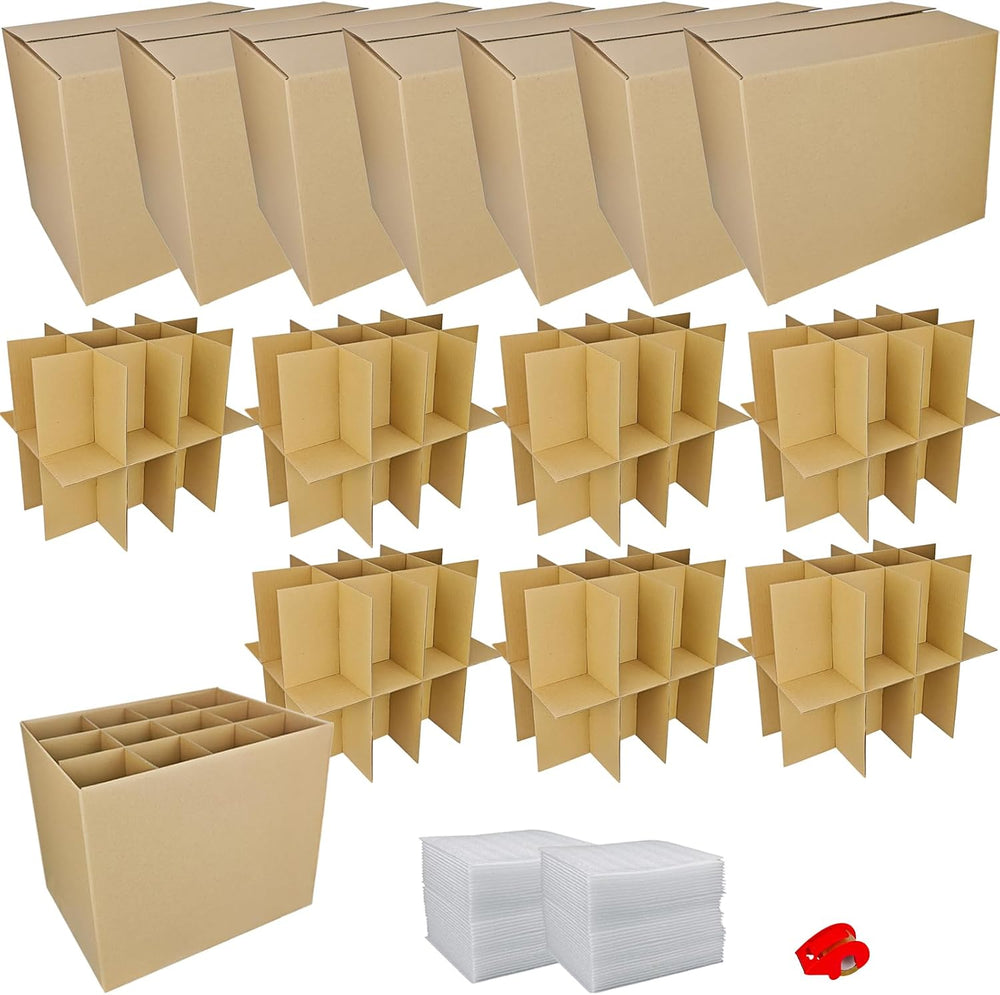 7 Sets Moving Boxes with Divider Kits,16 x 12 x 13 Inch Glassware Dish Packin...