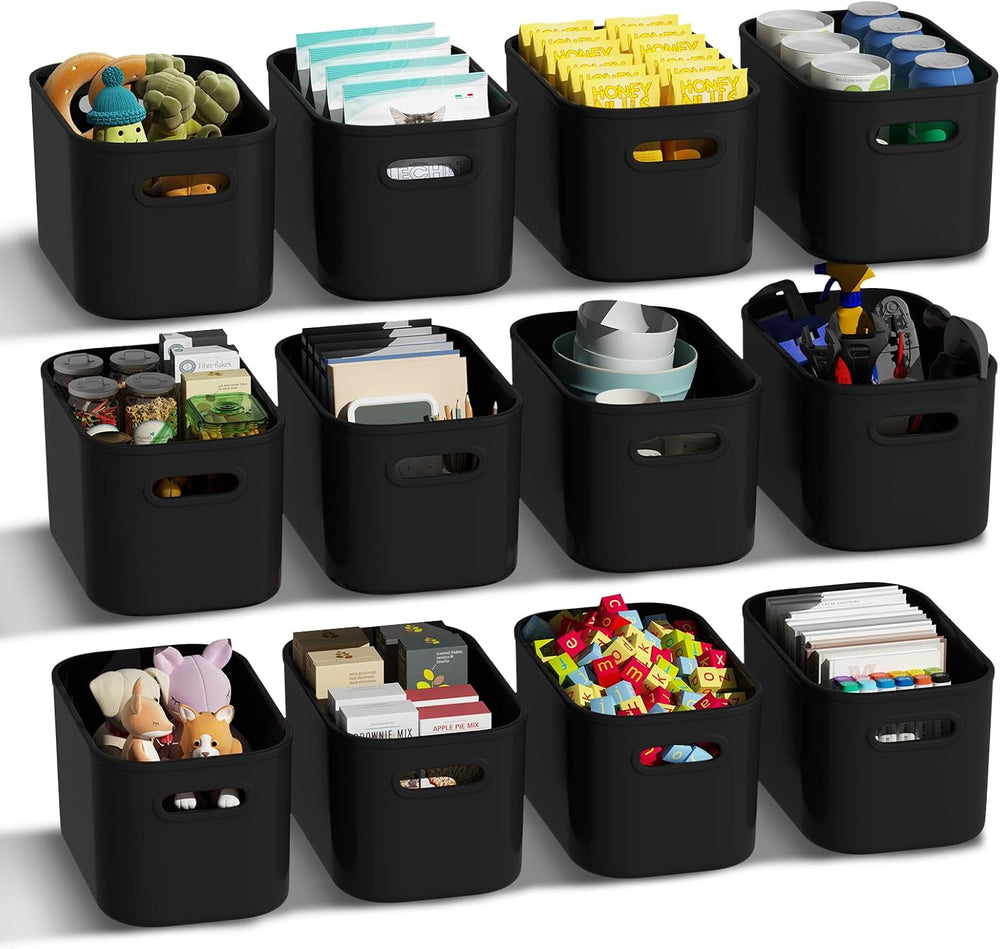 ORGIDOL 12 Pack Black Plastic Storage Bins, Storage Container for Organizing,...