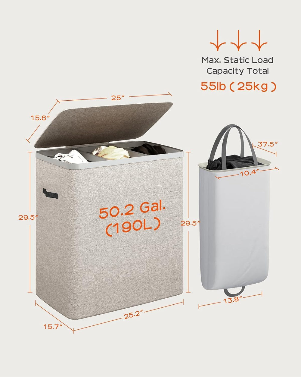 CASAMAYA Laundry Basket with Lid, Laundry Hamper 3 Section, 190L collapsible ...