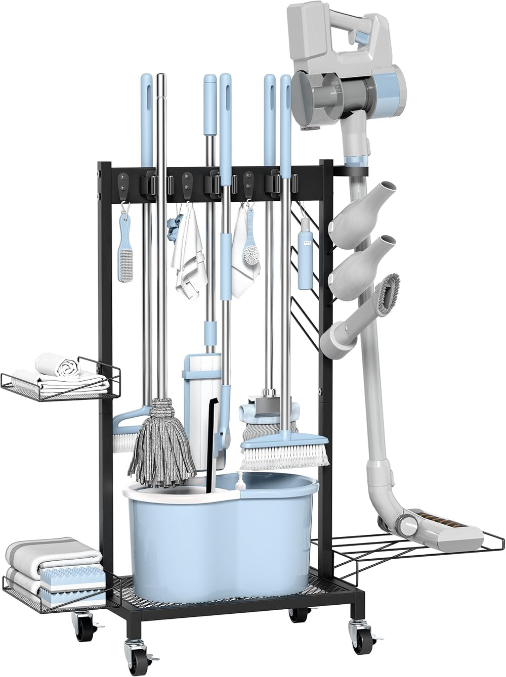 Broom Holder Cleaning Cart, Cleaning Supplies Organizer Adjustable