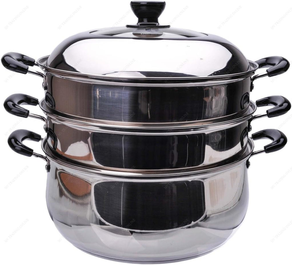 M.V. Trading S7330A Stainless Steel 3-Tier Steamer, Clad Base and Induction R...