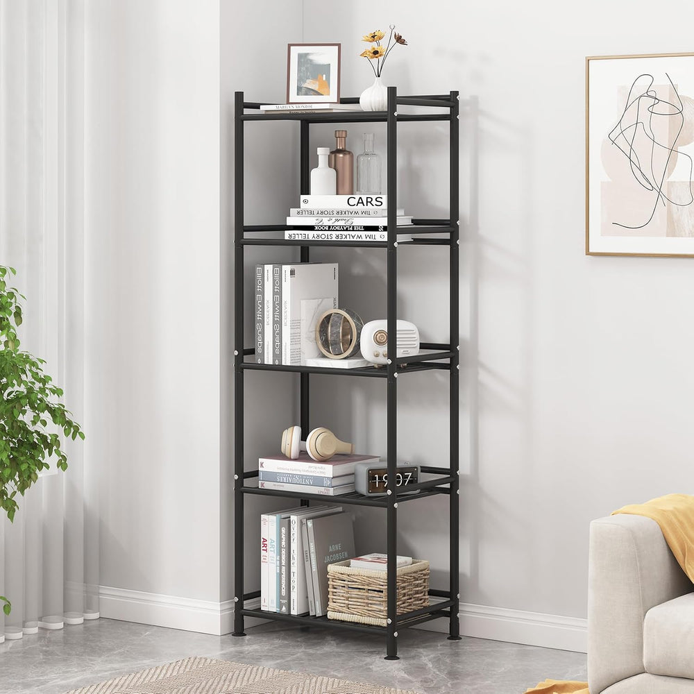 5 Tier Bathroom Storage Open Shelf Unit, Free-Standing Metal Corner Rack Shel...