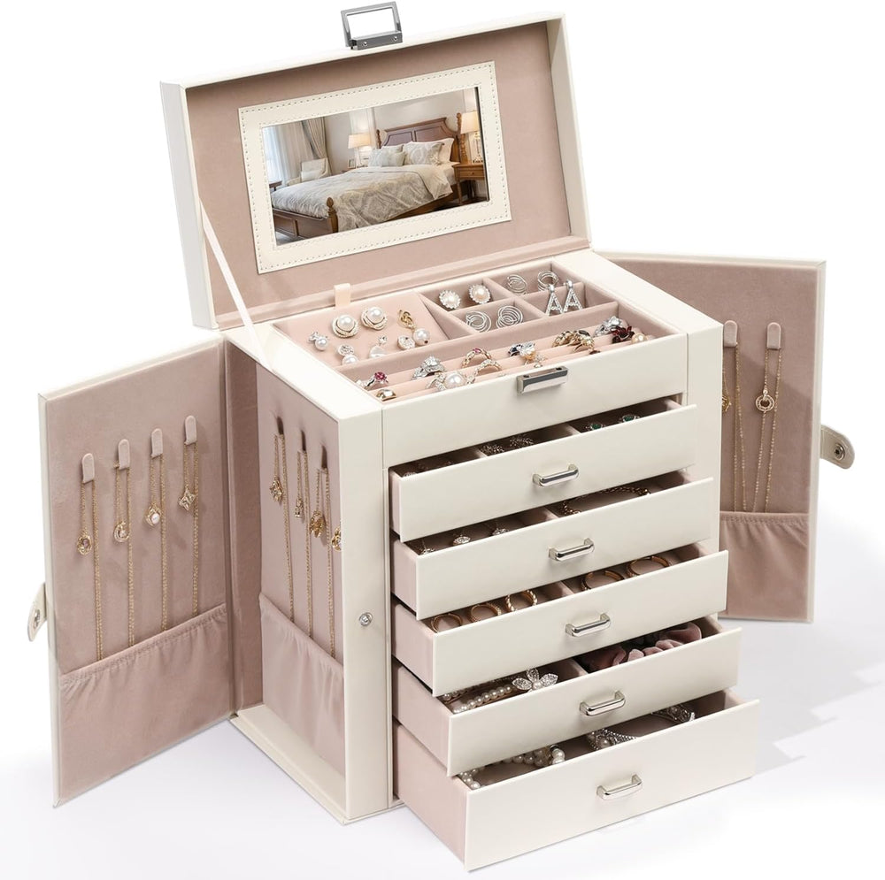 6-Layer Jewelry Boxes for Women with 5 Drawers and Necklace Storage