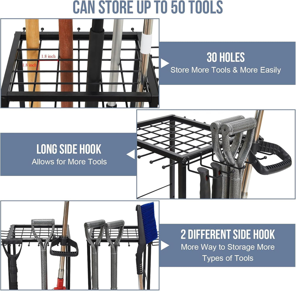 Garden Tool Organizer Holds 50 Long-Handled Tools/Rakes/Brooms/Shovles for Ga...