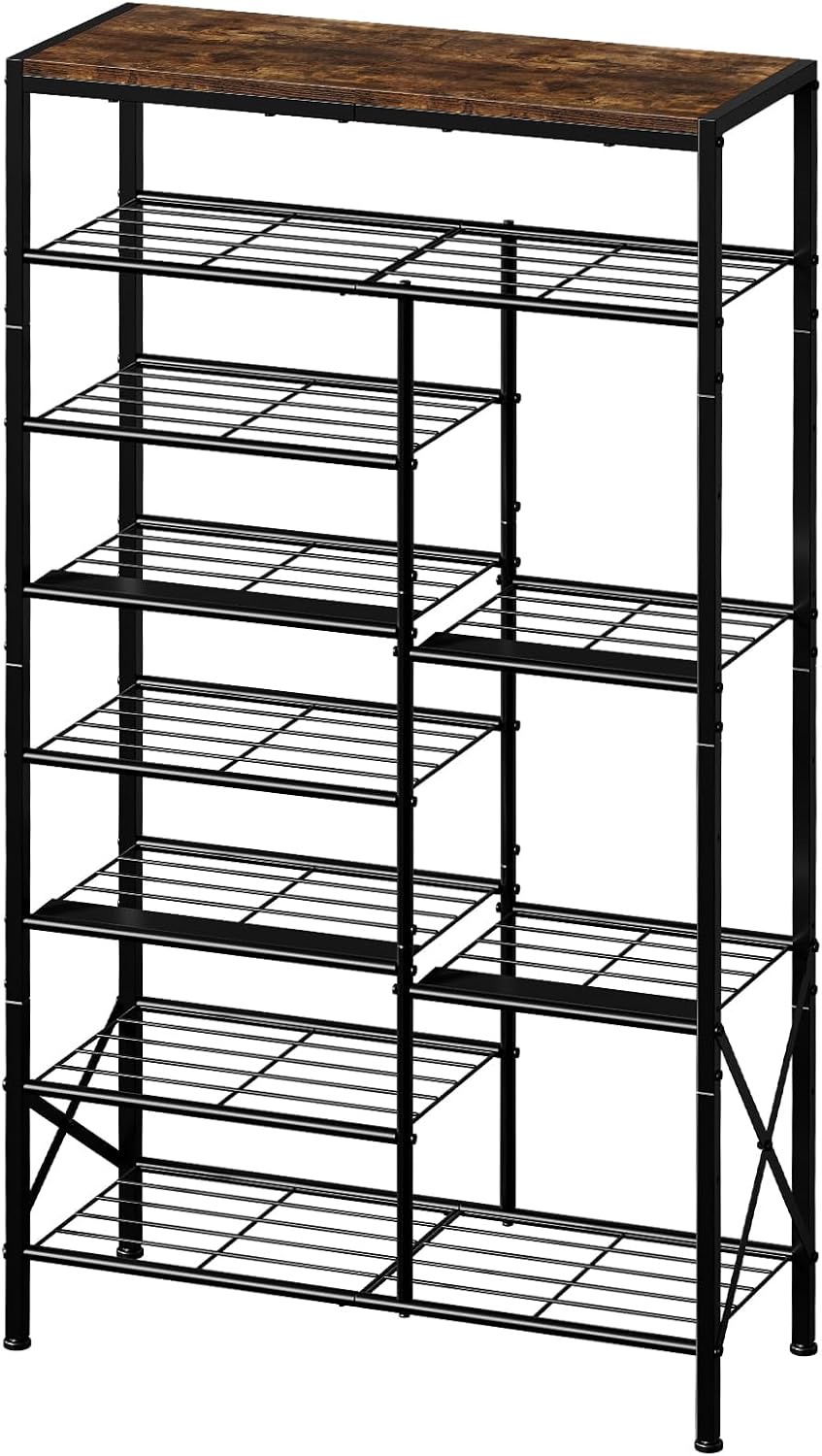 8-Tier Shoe Rack, Boot Storage for Closet, Rustic Brown
