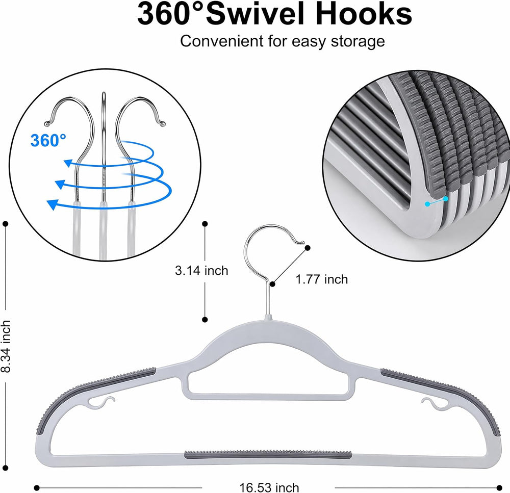 50 Pack Plastic Clothes Hangers, Non Slip, Gray