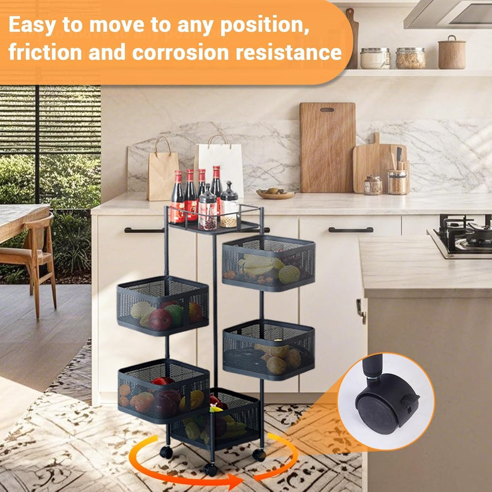 5-Tier Kitchen Storage Cart, Fruit and Vegetable Basket Rotating Storage Rack...