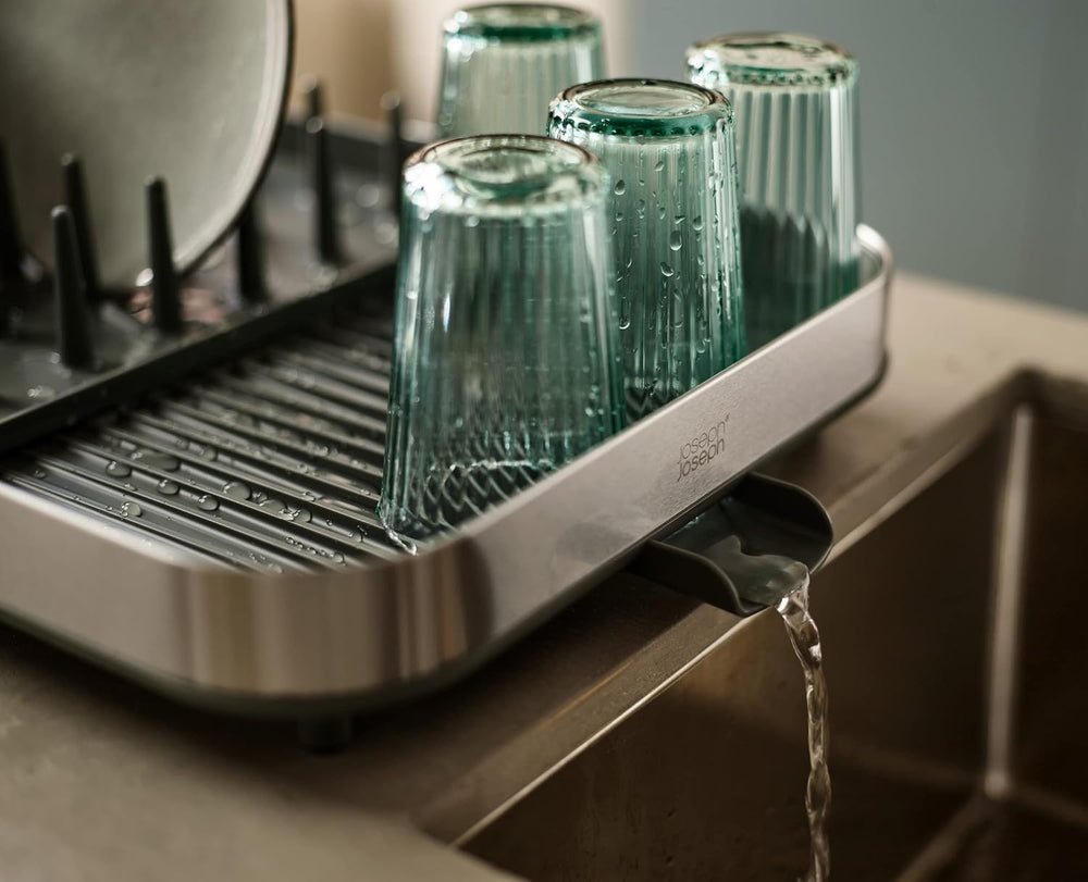Joseph Joseph Duo Expanding Dish Drying Rack with Removable Silverware Holder...