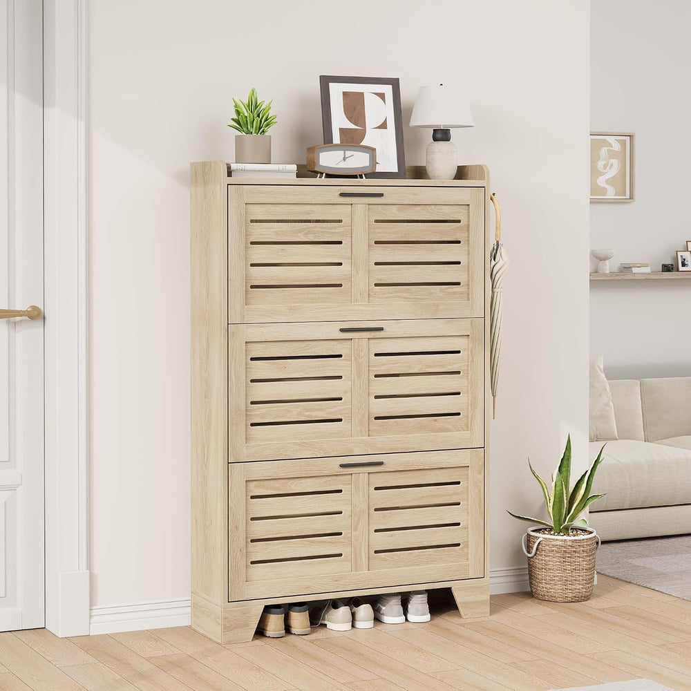 GarveeHome Shoe Cabinet Storage for Entryway, Narrow Shoe Cabinet, Oak