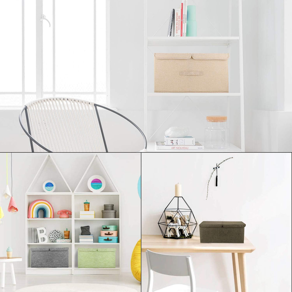 2 Pack Storage Boxes with Lids and Handles, Collapsible Linen Storage Bins Or...