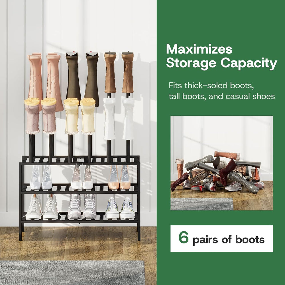 kiplant Tall Boot Rack Organizer - Bamboo Wood Boot Rack Shoe Rack for Entryw...