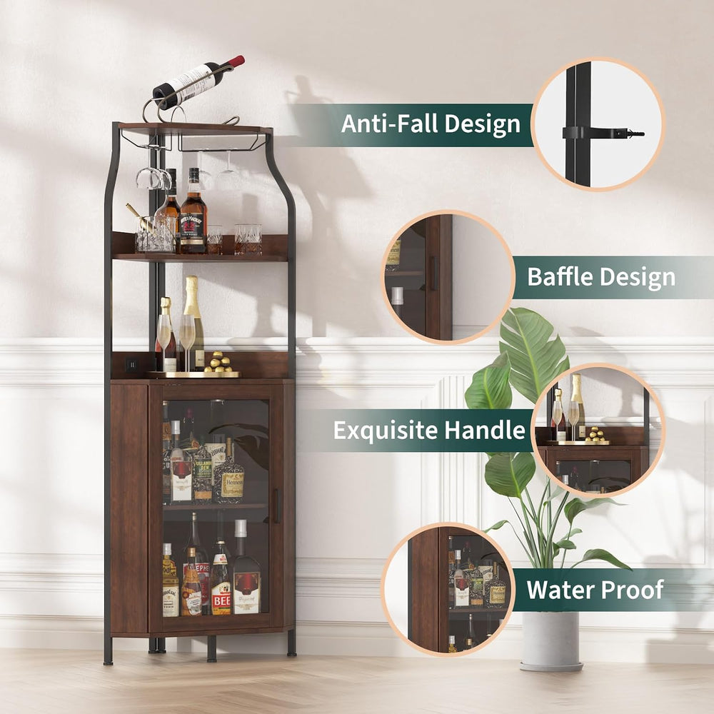 Garvee Corner Wine Bar Cabinet,5-Tier Farmhouse Corner Liquor Storage Cabinet...