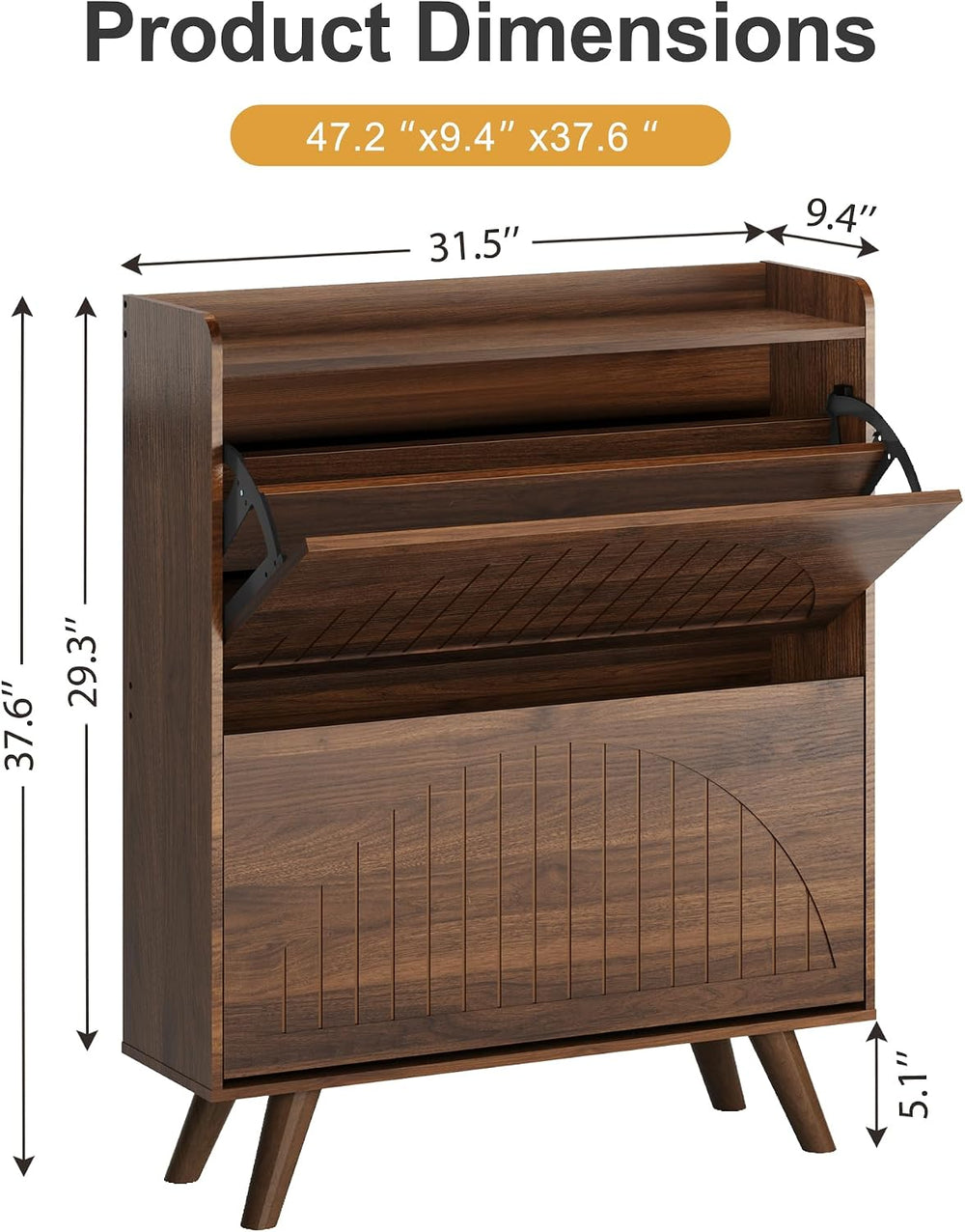 Decofy 37.6” Shoe Cabinet with 2 flip-Down Drawers, 3 Adjustable Levels, Suit...