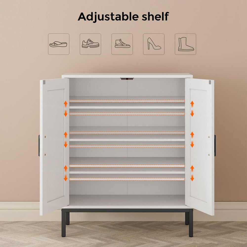 Homleke Farmhouse Shoe Cabinet with 2 Barn Doors & Metal Legs