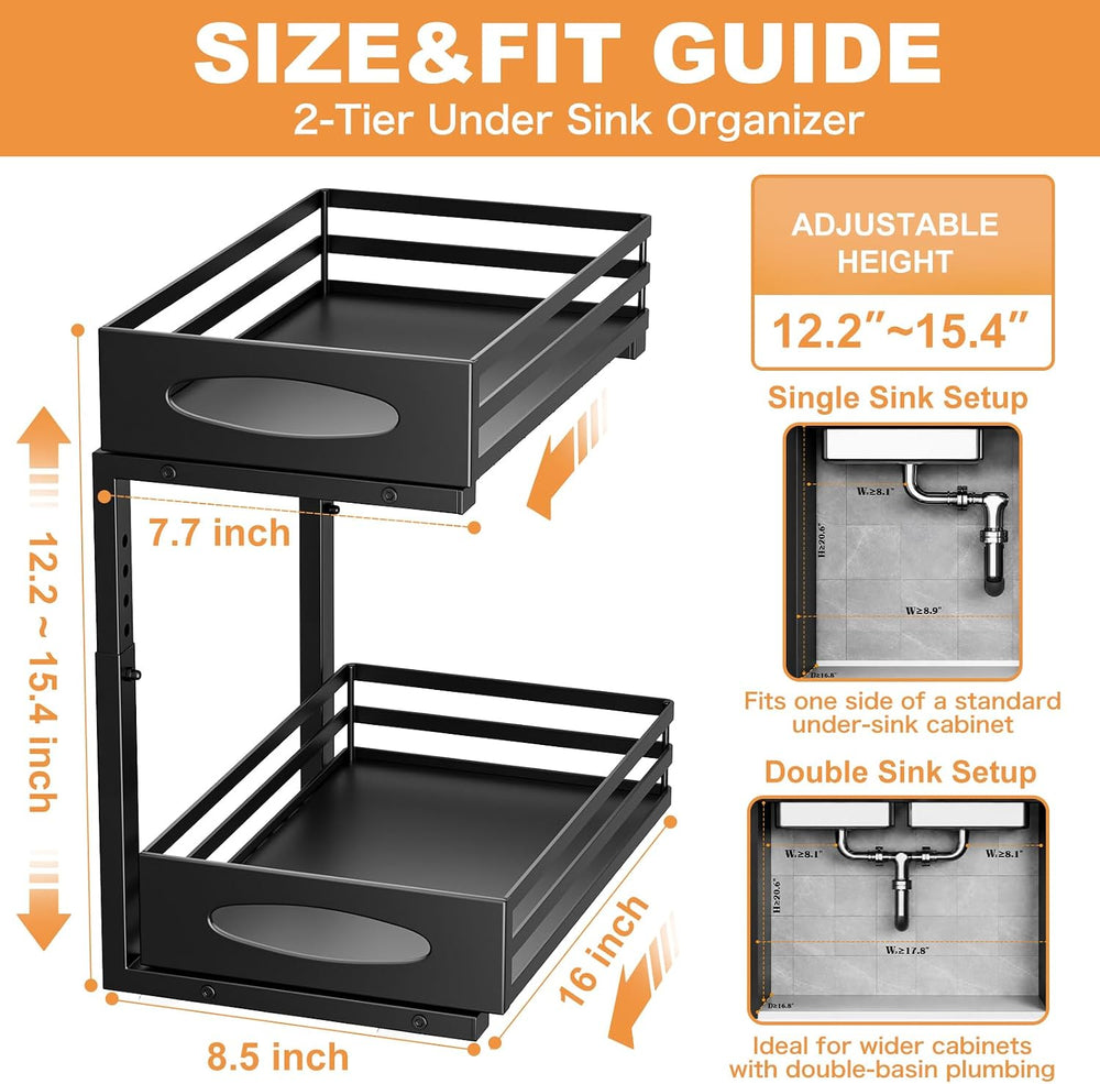 mixeshop Under Sink Organizer, 2 Tier Under Sink Organizers and Storage, Adju...