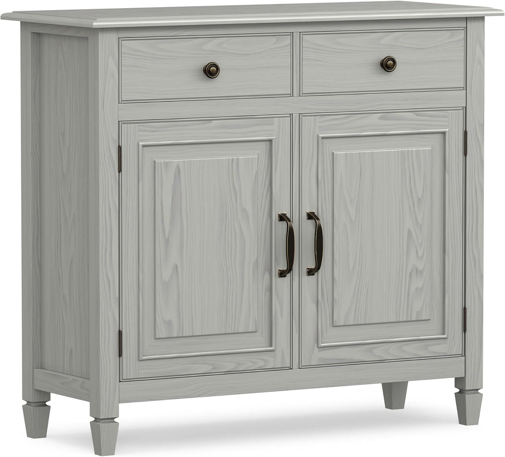 SIMPLIHOME Connaught 40" Wide Solid Wood Cabinet in Fog Grey