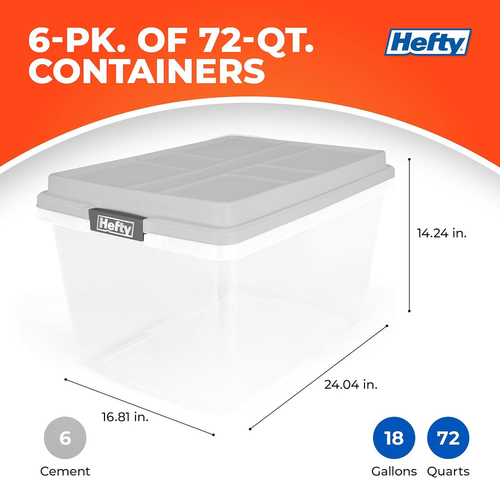 Hefty 72 Qt Hi-Rise Storage Bin with Lid, Stackable Plastic Storage Container...