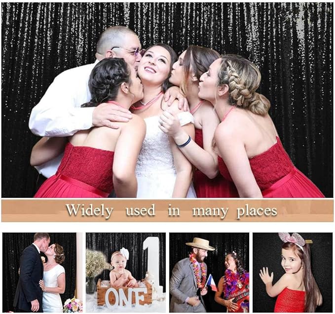 ShinyBeauty Black Backdrops 2 Pieces Sequin Curtains 4FTx7FT Photoshoot Backg...