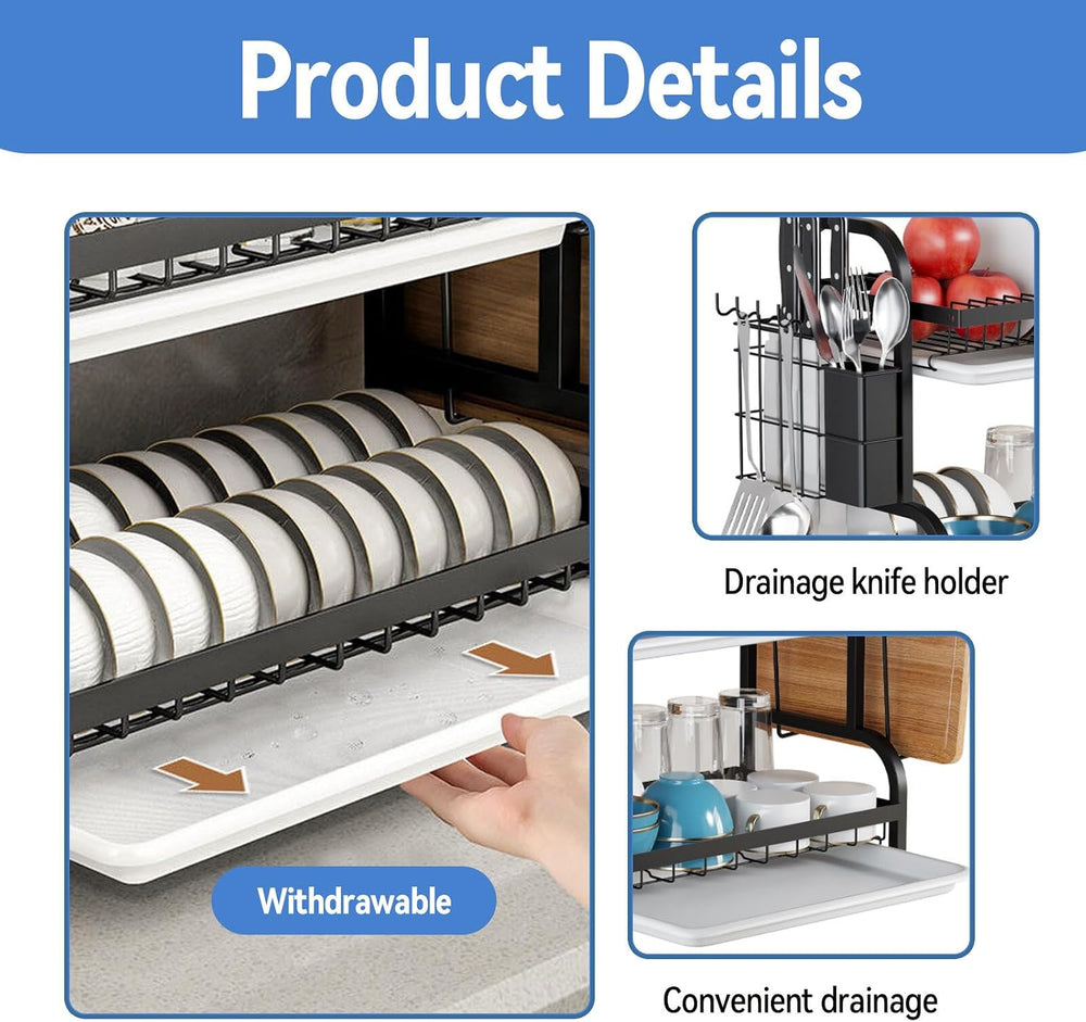 KUK 3 Tier Dish Drying Rack, Stainless Steel Over The Sink Dish with Drain Tr...
