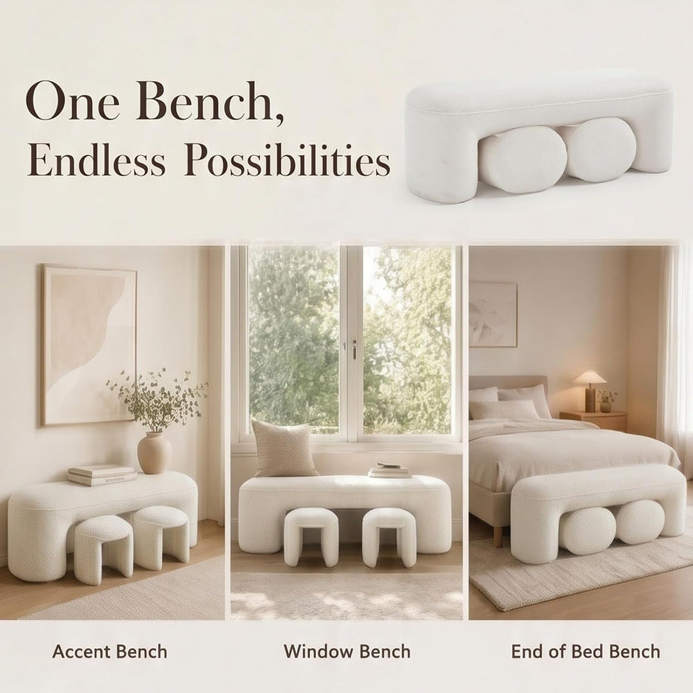 Hyfirm 3-Piece Upholstered Ottoman Bench Set, 53" Waterfall End of Bed B...