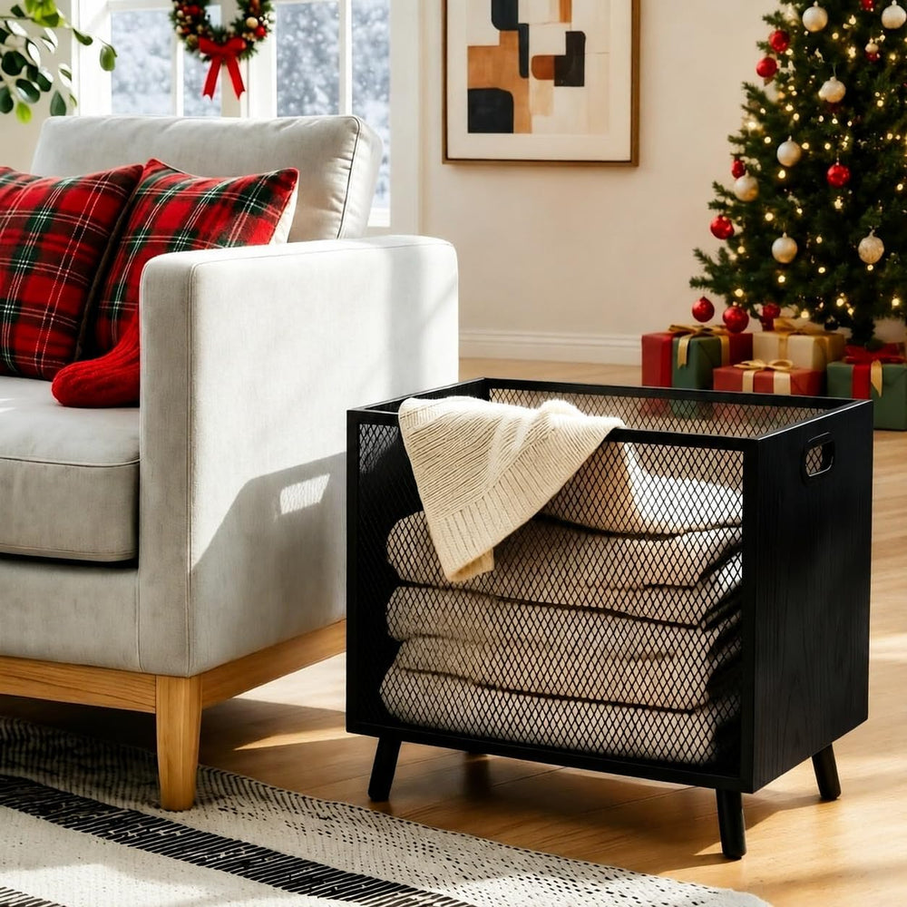 66L Blanket Basket, Large Basket Organizer With Modern Design, Blanket Storag...