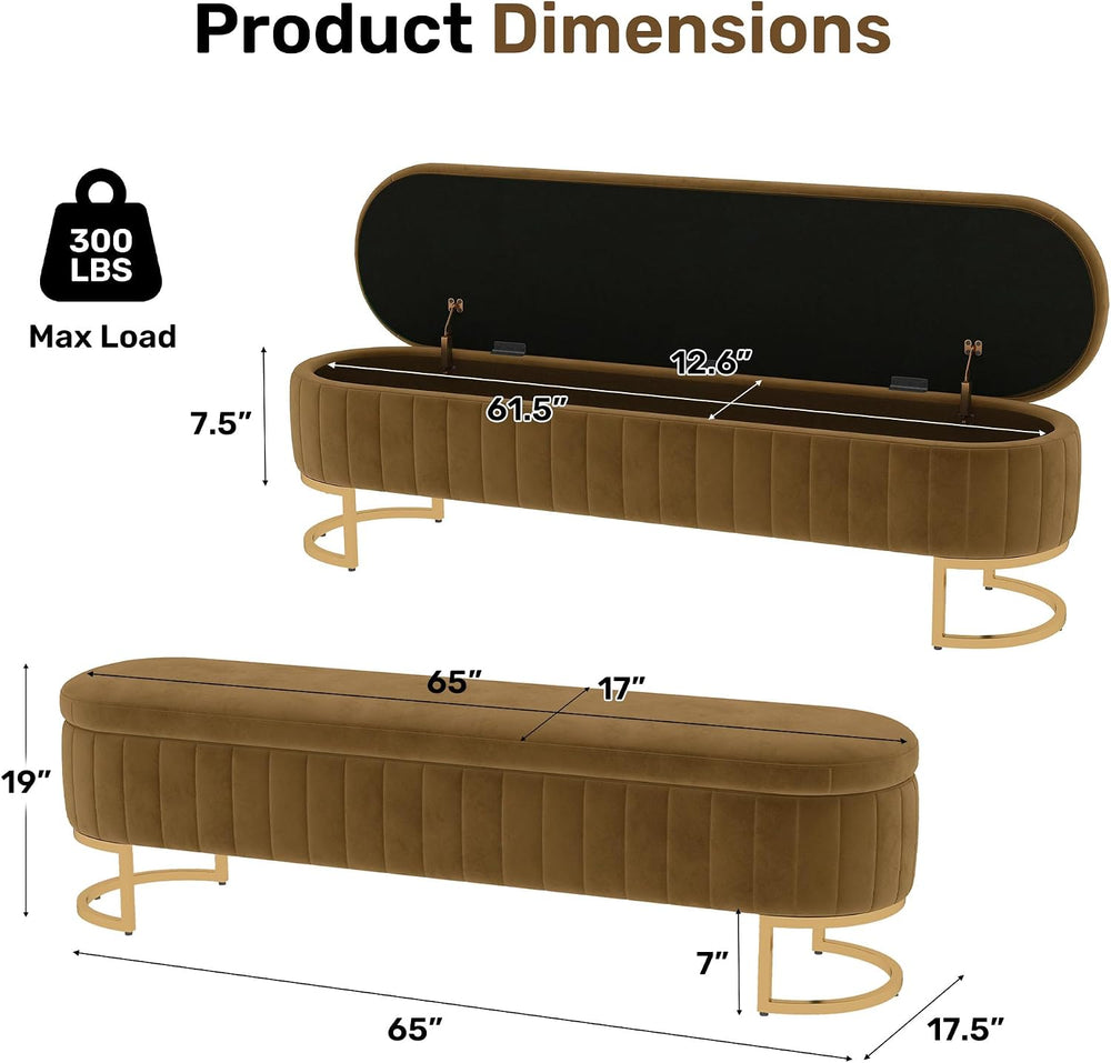 65" Velvet Storage Ottoman Bench End of Bed for Bedroom Entryway Coffee