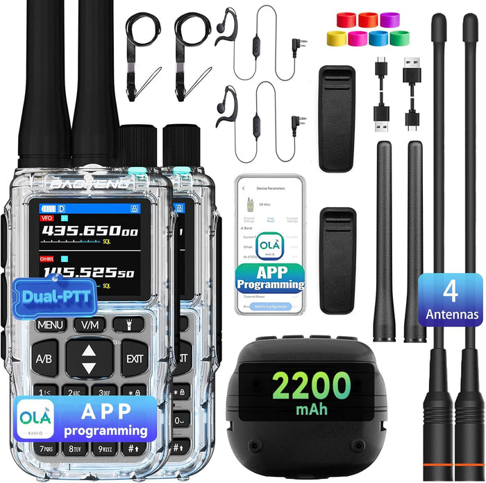 BAOFENG UV-5R MINI-5 Two Way Radio NOAA Weather Radio Dual PTT 999CH Survival Radio APP Programming Copy Frequency Ham Radio 2200mAh