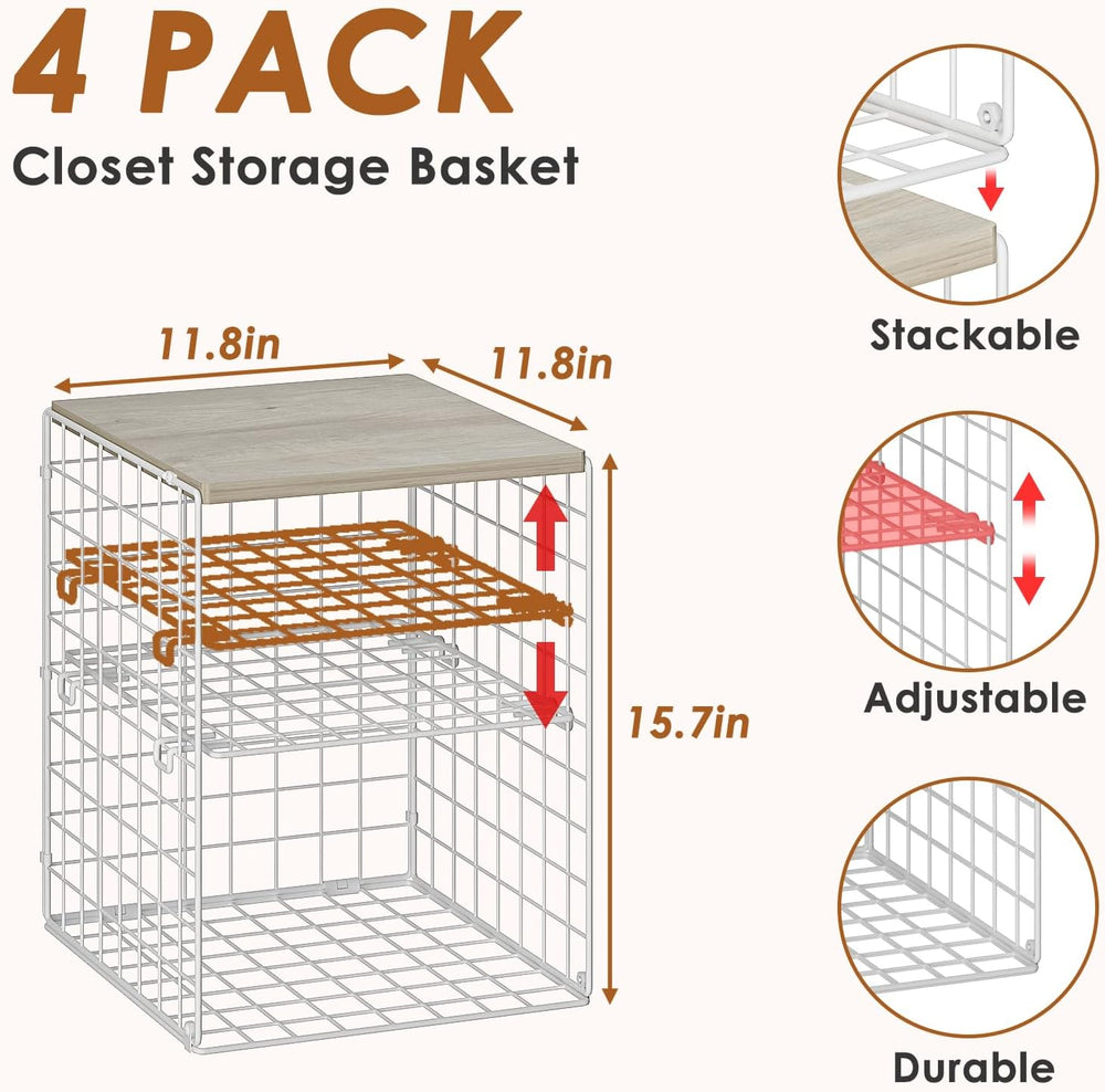 Hencawima 4 Pack Stackable Closet Organizers and Storage, Clothing Storage Sh...