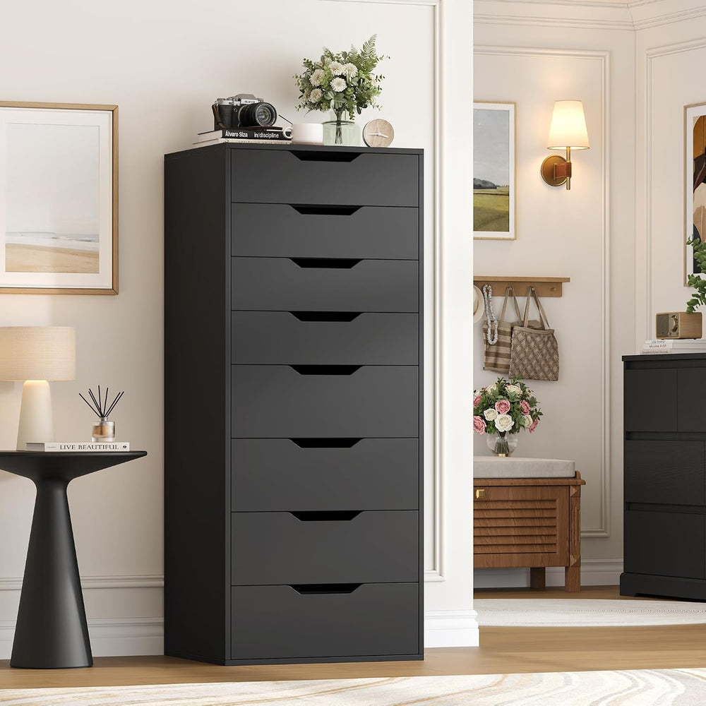 FACBOTALL 44.5" Tall Black Dresser, 8 Drawer Dresser with Groove Handles