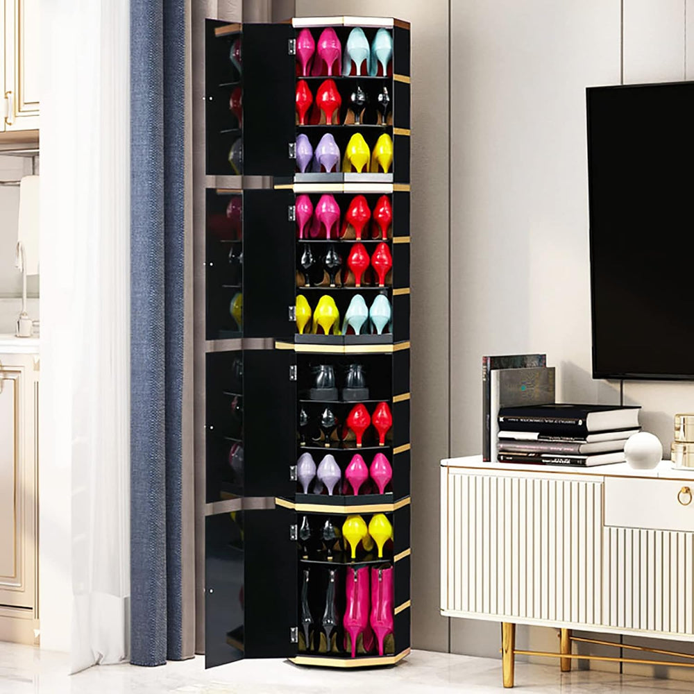 QQXX Premium Rotating Shoe Rack with Doors,Round Shoe Rack Tower Modern Shoe ...