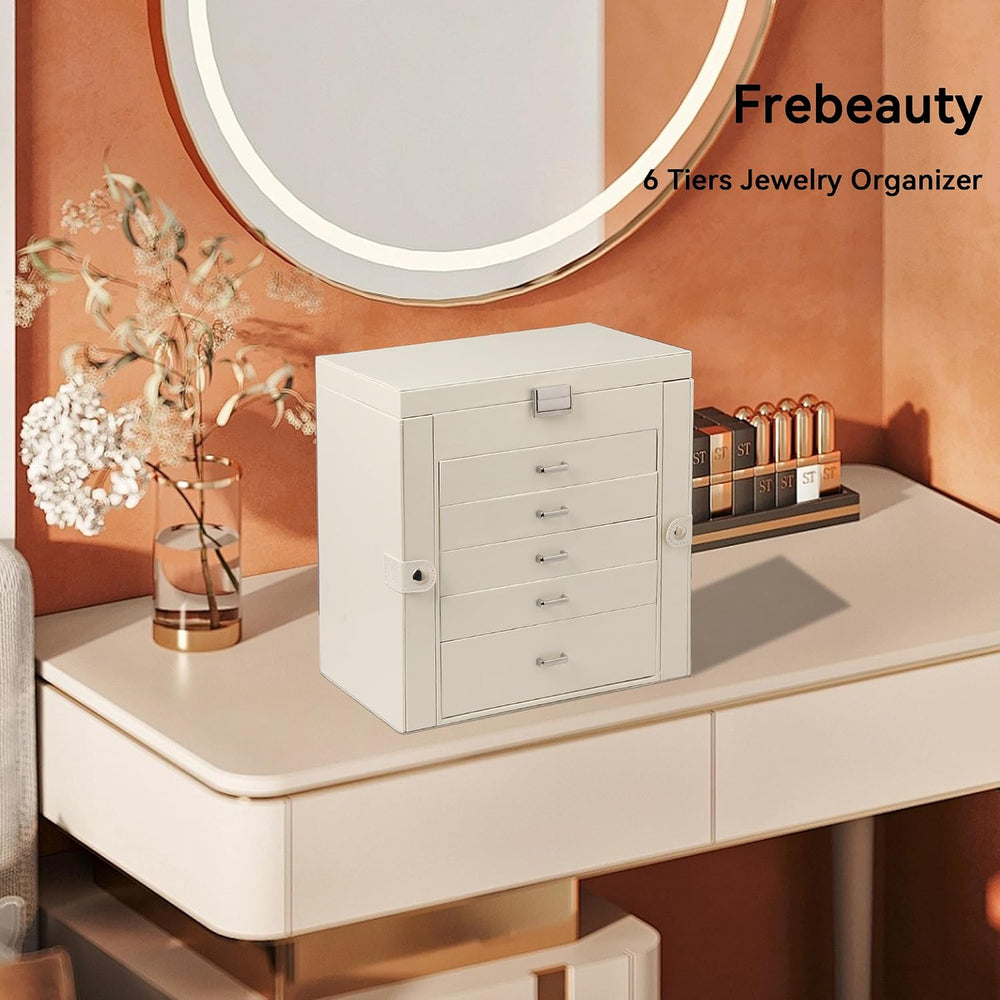 Frebeauty 6-Layer Jewelry Box for Women,Large Jewelry Organizer with Drawer