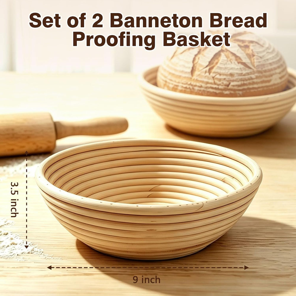 2-Pack Banneton Bread Proofing Basket with Beeswax Bread Bag & 4pcs liners