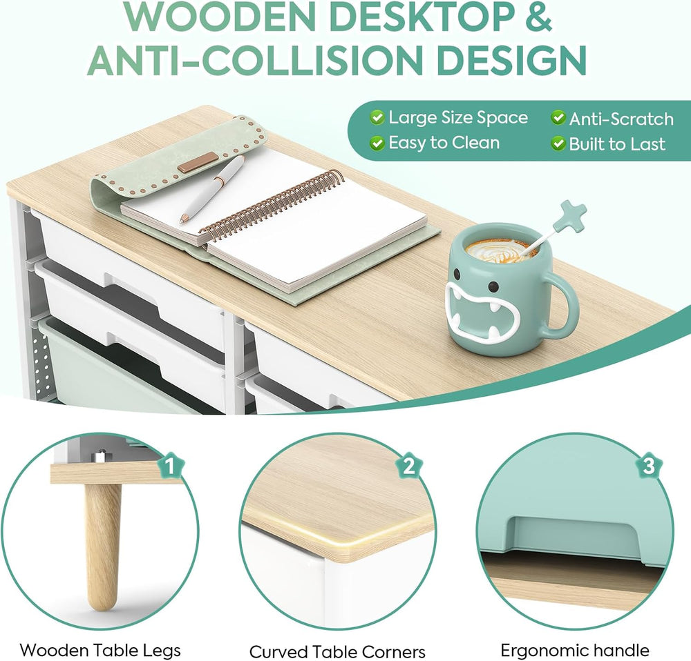 TOOLF 12 Drawers Storage Cabinet with Wooden Top and Plastic Bins,Green