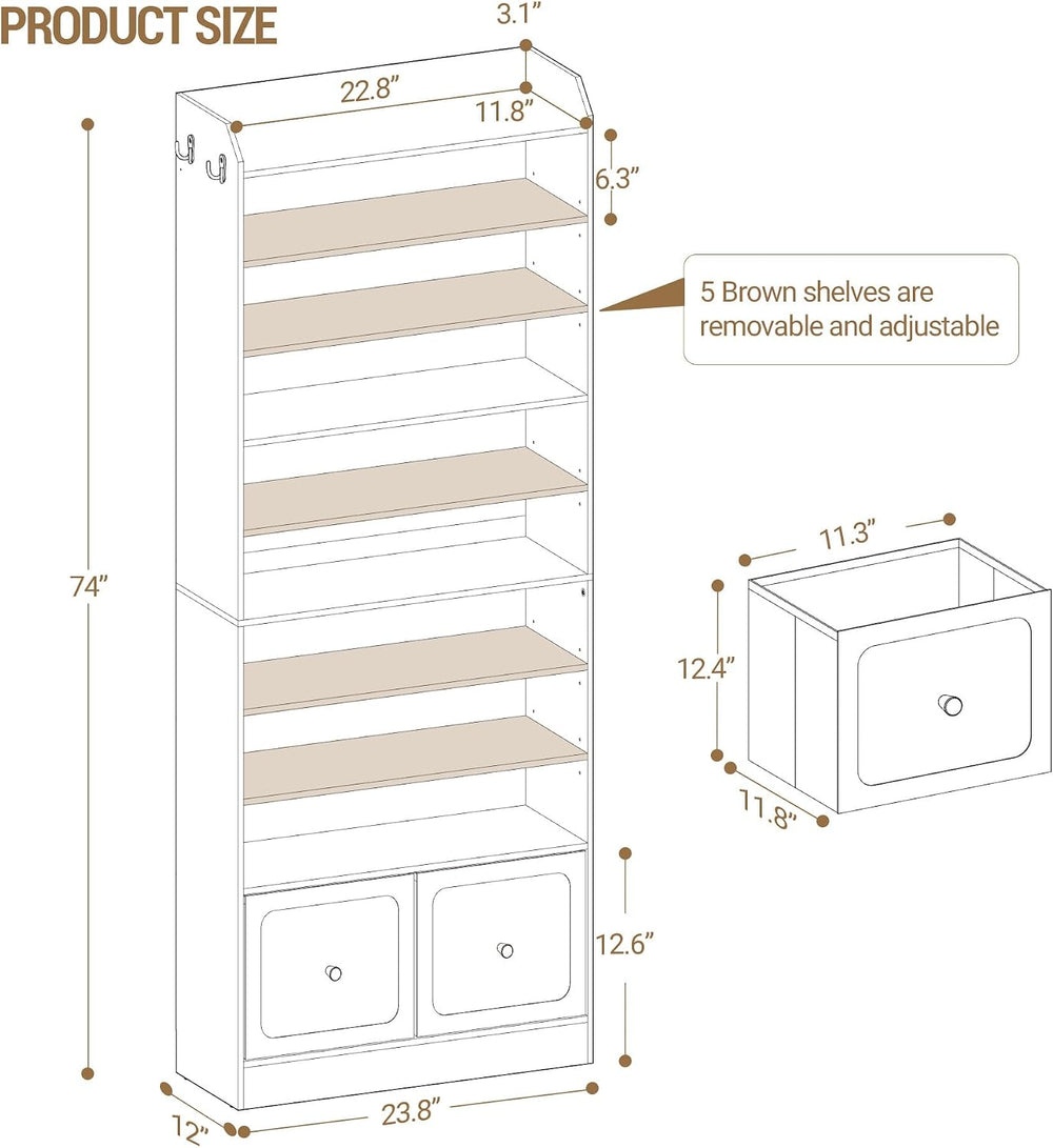 Hzuaneri Shoe Storage Cabinet, 10 Tiers Shoe Cabinet with 2 Cloth Drawers, Wo...