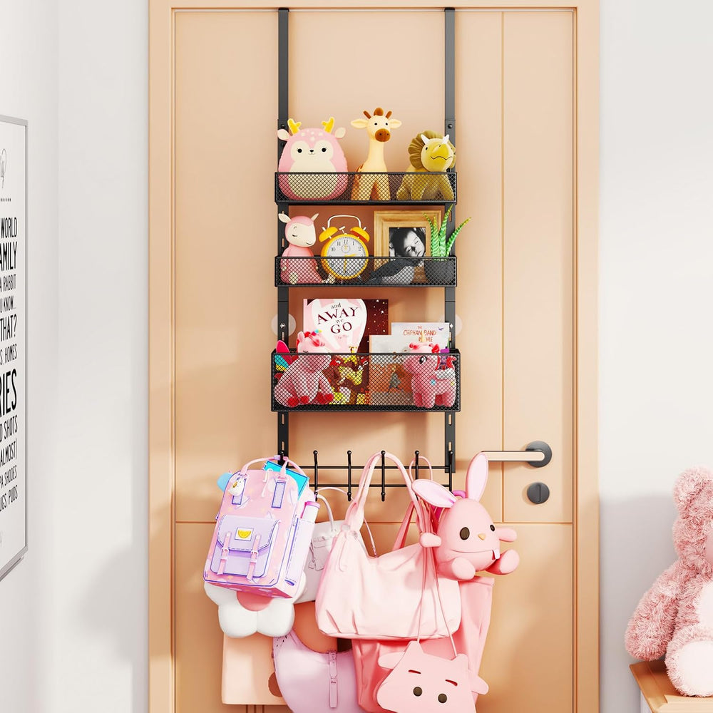 Consumest Over The Door Hooks Organizer - 4 Tier Door Coat Rack with 3 Basket...