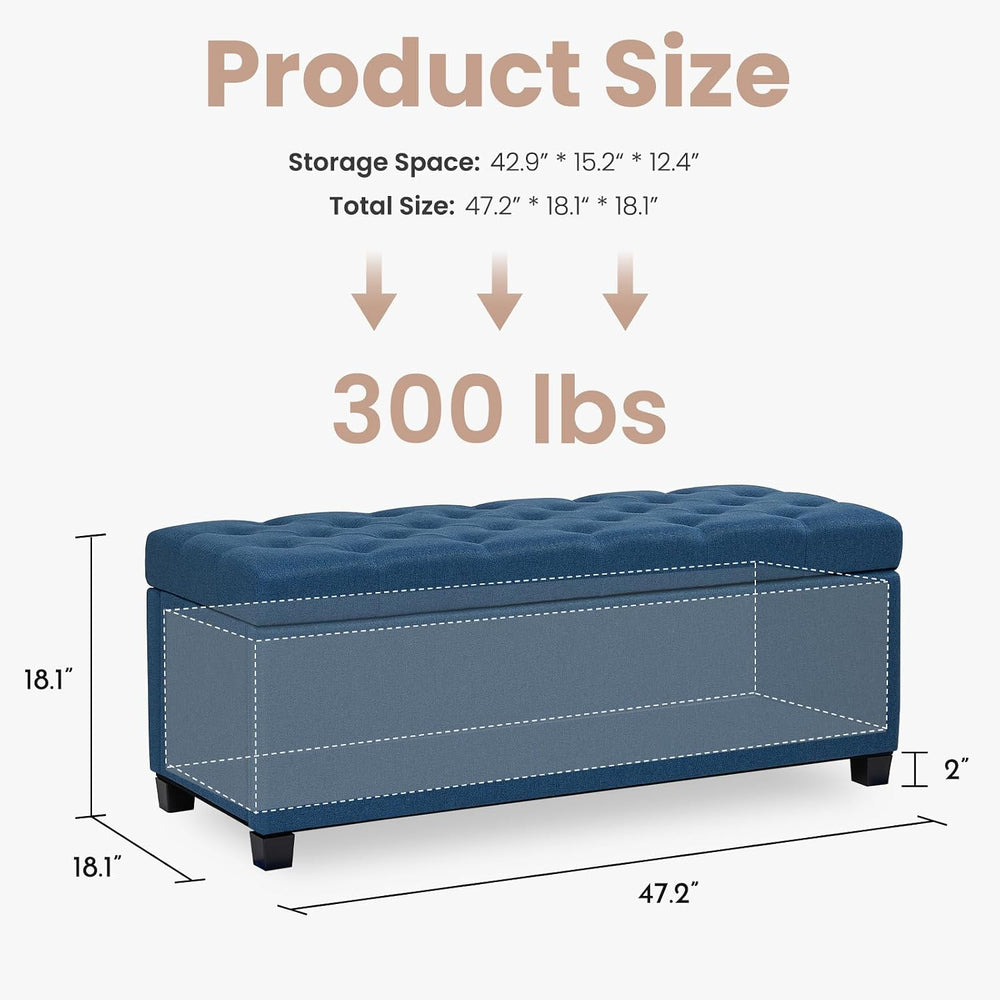 Living&Giving Storage Ottoman Bench for Bedroom, 47.2", Navy Blue