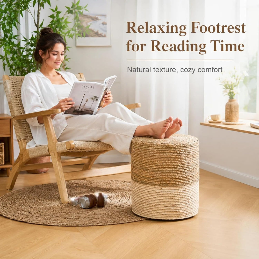 Wimarsbon Ottoman Poufs, 100% Natural Seagrass Pouffe, Hand Weave Round Foots...