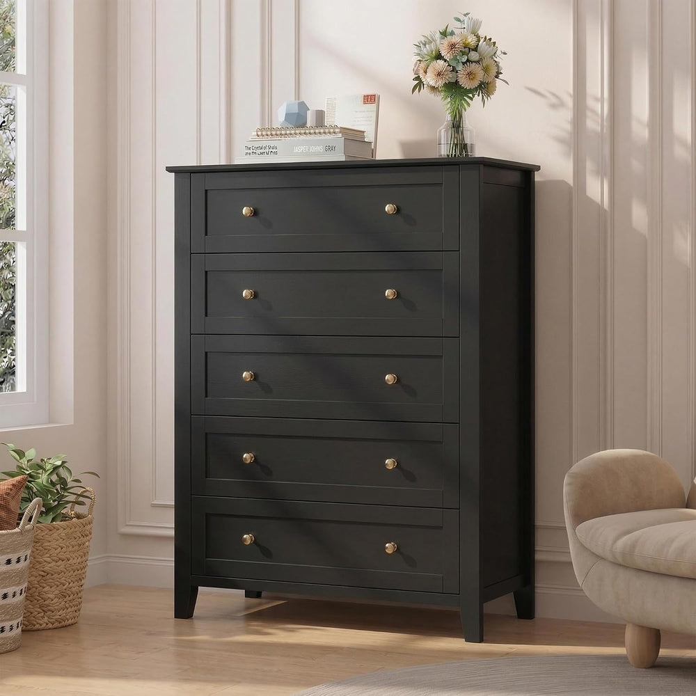 GarveeHome 5 Drawer Dresser for Bedroom, Black Dresser with Deep Drawers &amp...