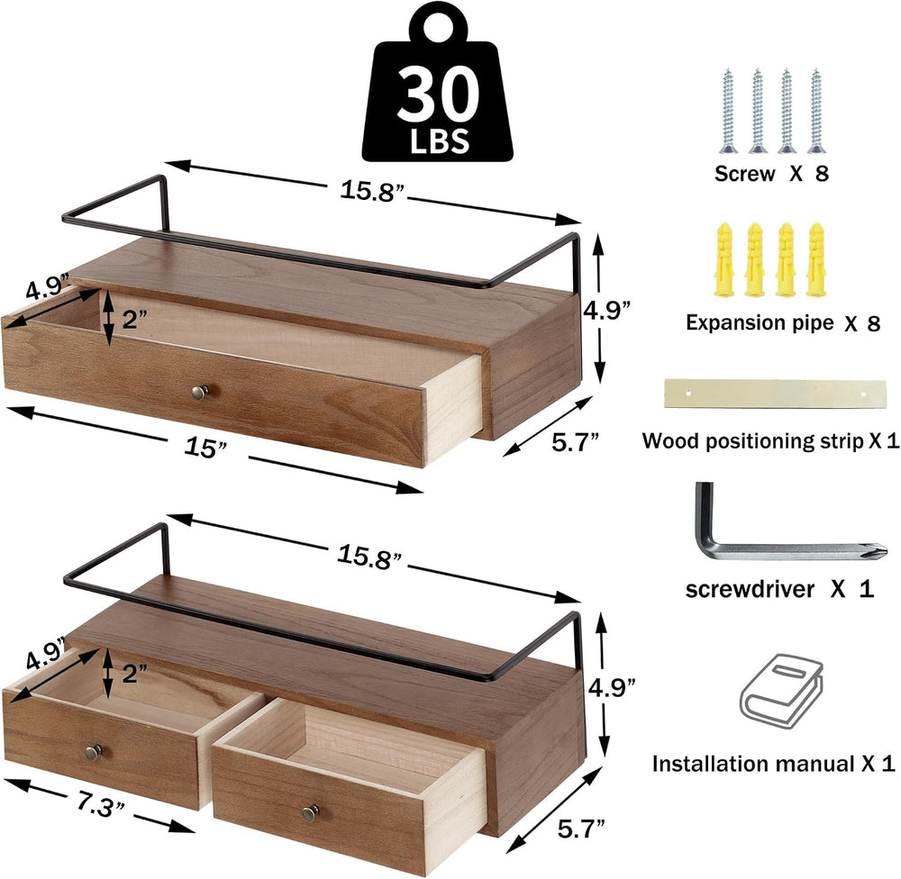 Floating Shelves for Wall Storage, Wall Mounted Bathroom Shelf with Drawers S...