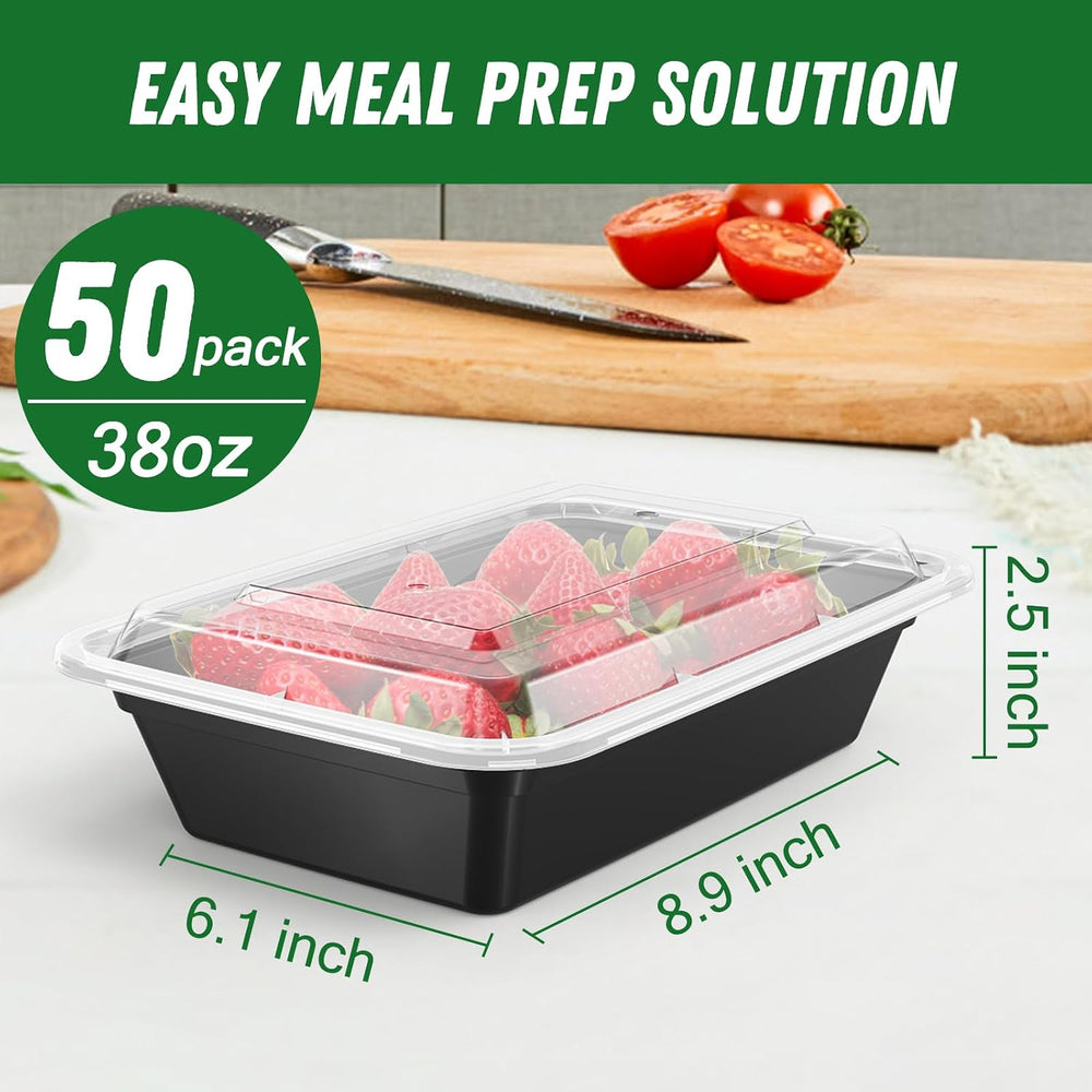 Dealusy 50 Pack (100-Piece) 38 oz Meal Prep Containers Reusable with Lids