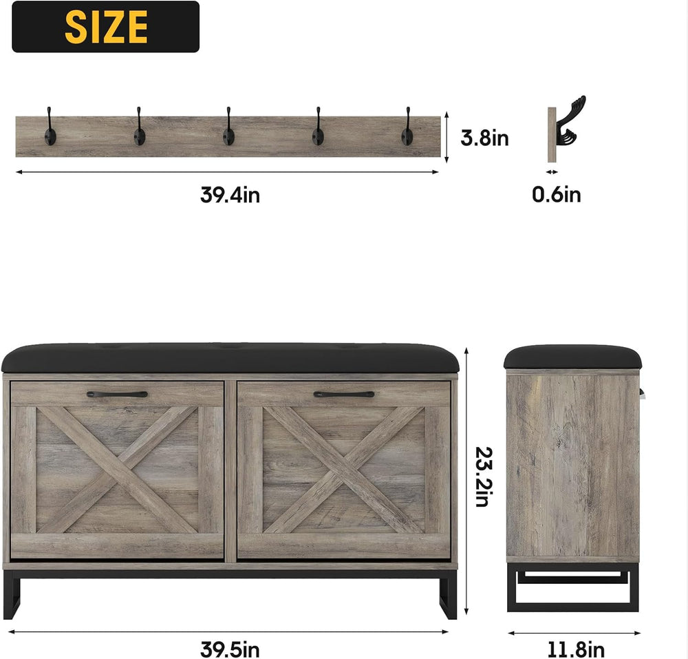 Maupvit Shoe Cabinet with 2 Flip Drawers & Coat Rack, Shoe Storage Bench ...
